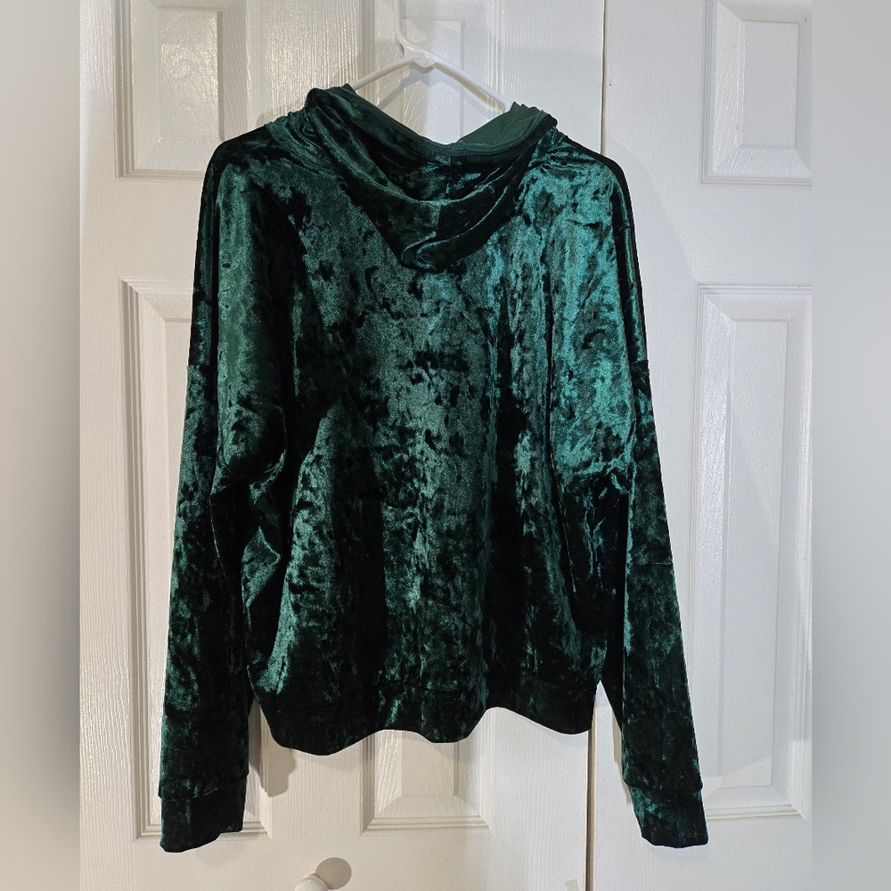 Green Velvet Drawstring Hoodie L